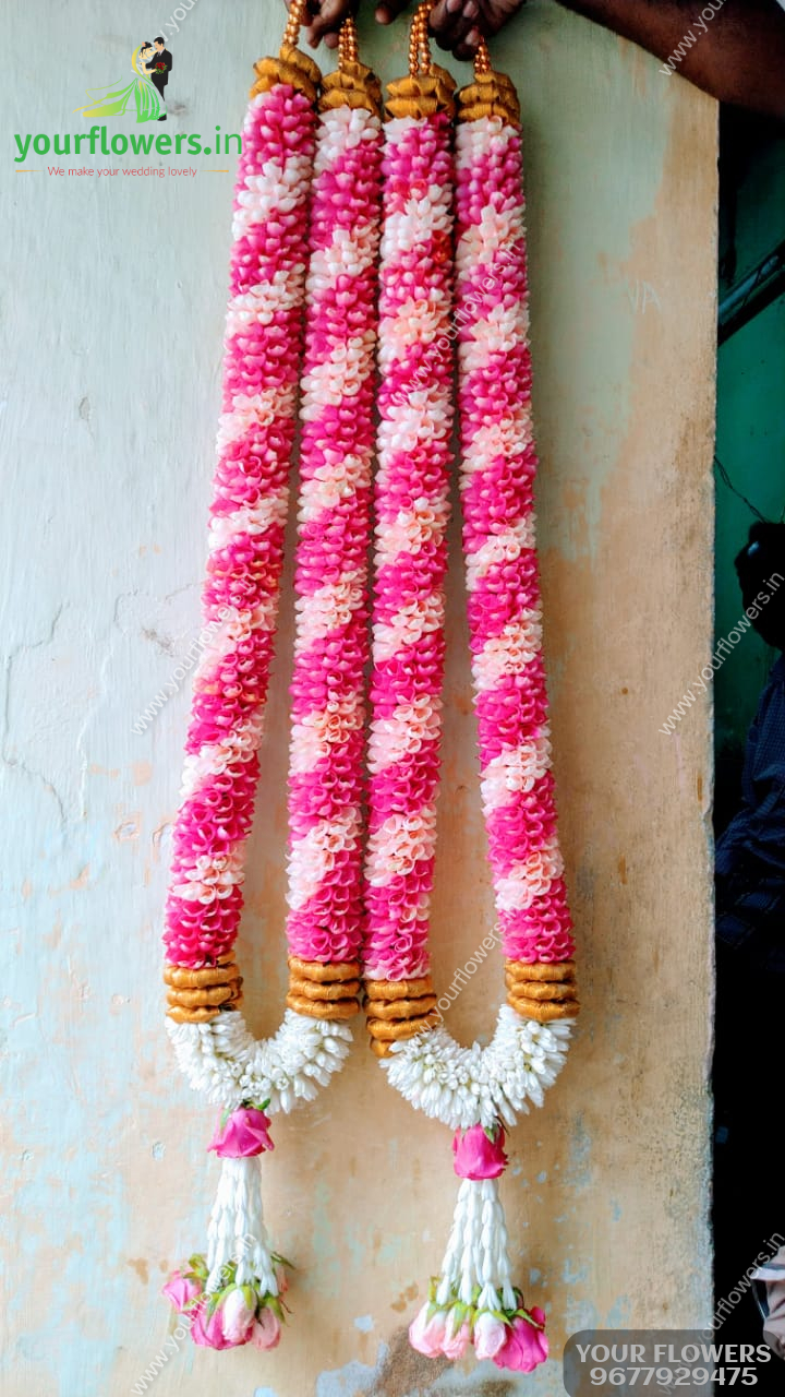Wedding Malai Design with Price for pink saree in Karur Trichy Thiruchirapalli Namakkal